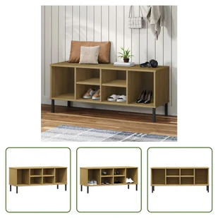 The Living Store Stojak na buty OSLO z metalowymi nogami Brązowy 106x35x45 cm lite drewno - Szafki na buty - miniaturka - grafika 1