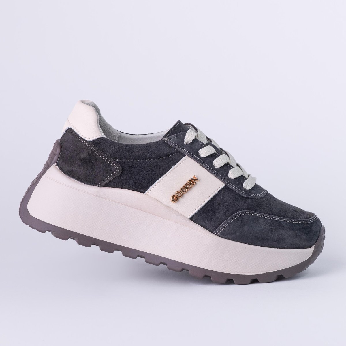 Sneakersy damskie skórzane GOODIN GD-124 skóra zamsz platforma brąz 40