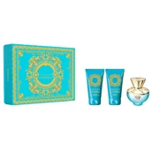 Zestawy perfum damskich - Versace Dylan Turquoise Pour Femme zestaw woda toaletowa spray 50ml + żel pod prysznic 50ml + żel do ciała 50ml - miniaturka - grafika 1