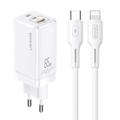 Ładowarki do telefonów - Usams Ład. siec. Mt 2xUSB-C+USB GaN 65W Pd + kabel - miniaturka - grafika 1