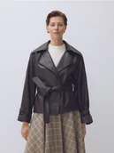 Kurtki damskie - Reserved - Skórzana kurtka z kołnierzem - ciemnobrązowy - miniaturka - grafika 1