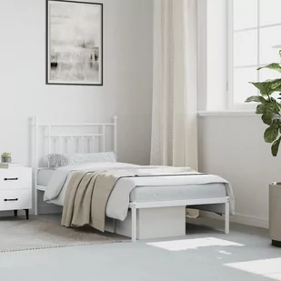 Metalowa rama łóżka z wezgłowiem, biała, 90x190 cm Lumarko! - Inne meble do sypialni - miniaturka - grafika 2
