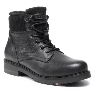 Botki damskie - Tommy Hilfiger Trapery Warm Corporate Mix Lace Boot FM0FM03774 Black BDS - grafika 1