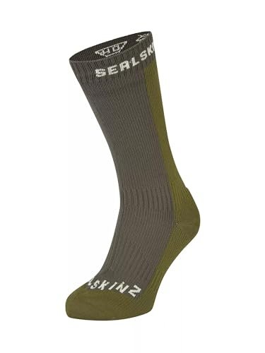 SEALSKINZ Starston Wodoodporne skarpety średniej długości na zimną pogodę, oliwkowe, S, Oliwka, Small