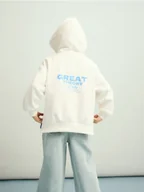 Bluzy dla dziewczynek - Reserved - Bawełniana bluza z kapturem - złamana biel - miniaturka - grafika 1