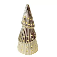 Ozdoby bożonarodzeniowe - Lumarko Figurka Porcelanowa Choinka Oświetlenie Led Złota 8x8x15 Cm - miniaturka - grafika 1