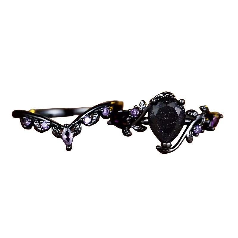 Zestaw Czarnych Pierścionków z Fioletowymi Kryształkami 2 szt. roz. 6