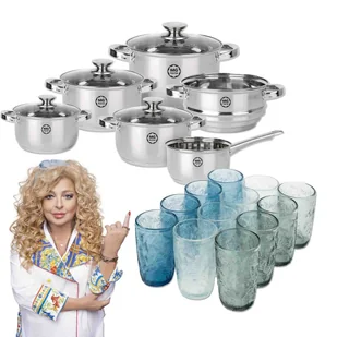 Zestaw stalowych garnków 10 el z pokrywkami + zestaw szklanek - Zestawy garnków i patelni Zestaw stalowych garnków 10 el z pokrywkami + zestaw szklanek - Zestawy garnków i patelni - miniaturka - grafika 1