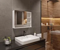 Szafki łazienkowe - HAJDUK FURNITURE Modna i Funkcjonalna Wisząca Szafka Łazienkowa Biała 60x50 cm (Szer x Wys) z Lustrem i 5 Półkami Szafka Ścienna, Półki po prawej - miniaturka - grafika 1