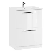 Szafki łazienkowe - Szafka łazienkowa z umywalką stojąca pod umywalkę biała połysk zestaw 60 cm - miniaturka - grafika 1