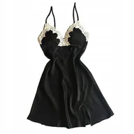 Piżamy damskie - czarna damska PIŻAMA typu KOSZULA nocna koronka na lato ROZMIAR XL 27 - miniaturka - grafika 1