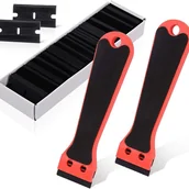Myjki do okien - plastikowe skrobaki z 100 skrobakami, długie uchwyty, do usuwania etykiet, klej, kolor czerwony - miniaturka - grafika 1