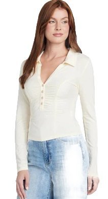 GUESS BLUZKA Z MARSZCZENIAMI I KOŁNIERZYKIEM DOPASOWANA L 2CA