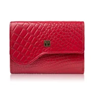 Portfele - Portfel damski skórzany mały czerwony croco w orientacji poziomej z RFID T-135-RD - miniaturka - grafika 1