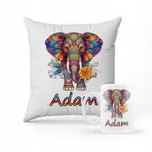 Gadżety dla niej i dla niego - ZESTAW PODUSZKA + KUBEK Prezent słoń + IMIĘ - miniaturka - grafika 1