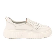 Półbuty damskie - Sergio Leone Półbuty ze skóry na platformie beż beżowy - miniaturka - grafika 1