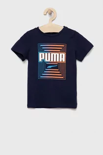 Koszulki i topy damskie - Puma t-shirt bawełniany dziecięcy kolor granatowy z nadrukiem - grafika 1