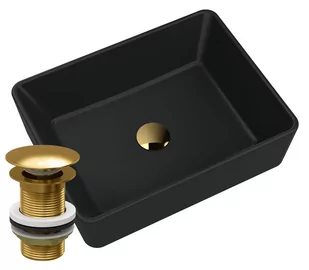 Umywalka Granitowa Nablatowa Czarna Korek Złoty - Umywalki Umywalka Granitowa Nablatowa Czarna Korek Złoty - Umywalki - miniaturka - grafika 1