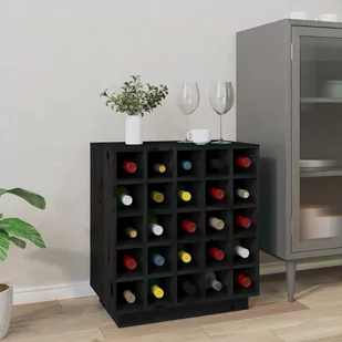 Szafka na wino, czarna, 55,5x34x61 cm, lite drewno sosnowe - Kredensy - miniaturka - grafika 1