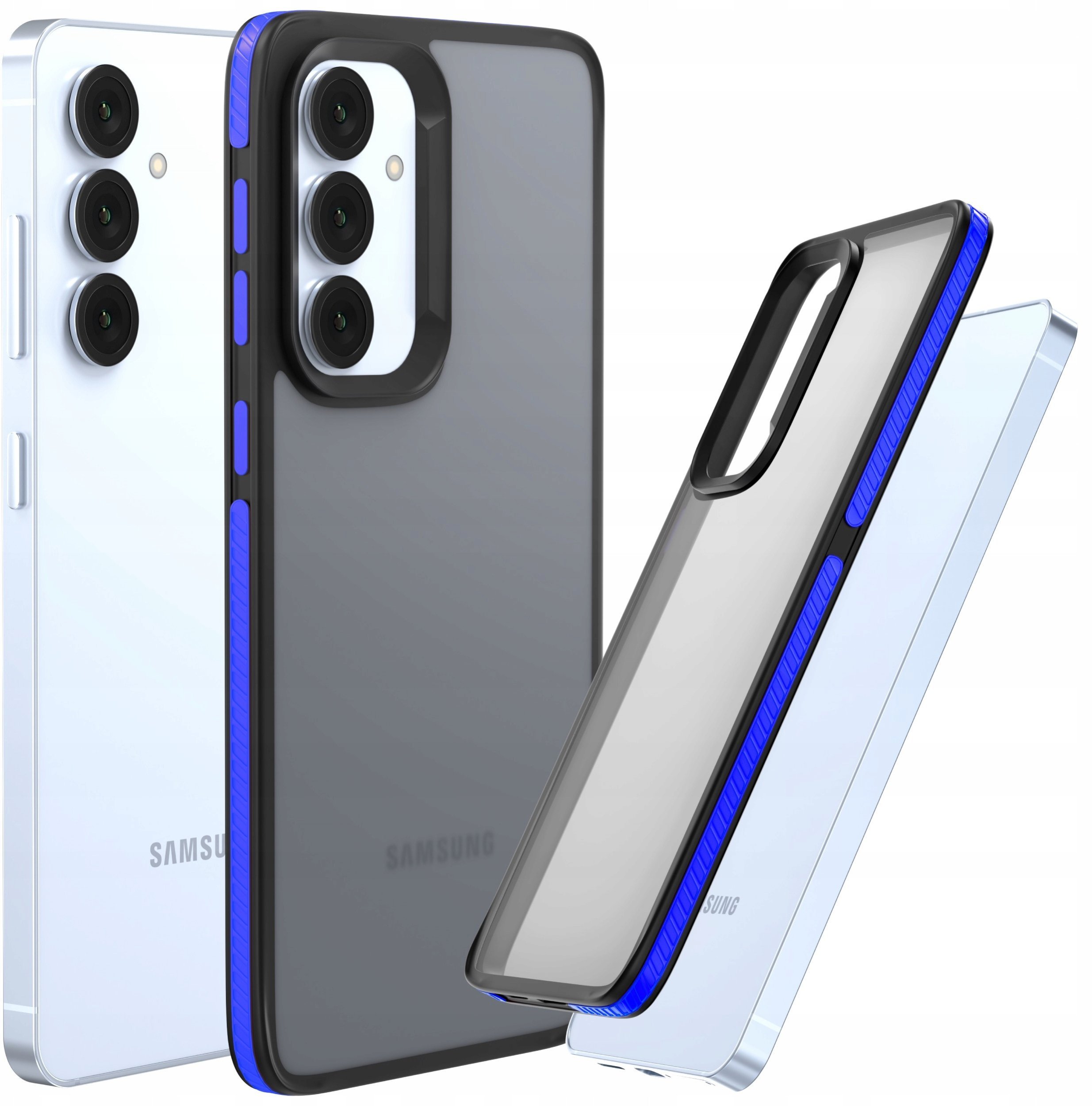 Etui Do Samsung Galaxy S24 Matowe, Granatowa Ramka, Bumper, Plecki, Case