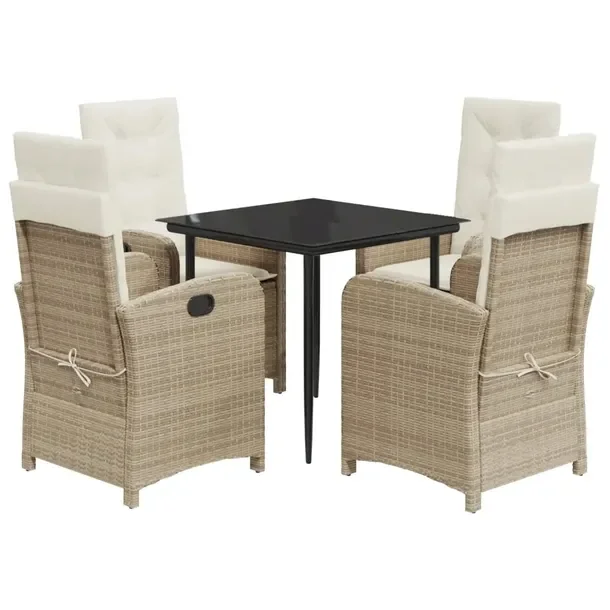 Zestaw Mebli Ogrodowych Rattan PE, Beżowy, Stół Czarny 80x80x74 cm