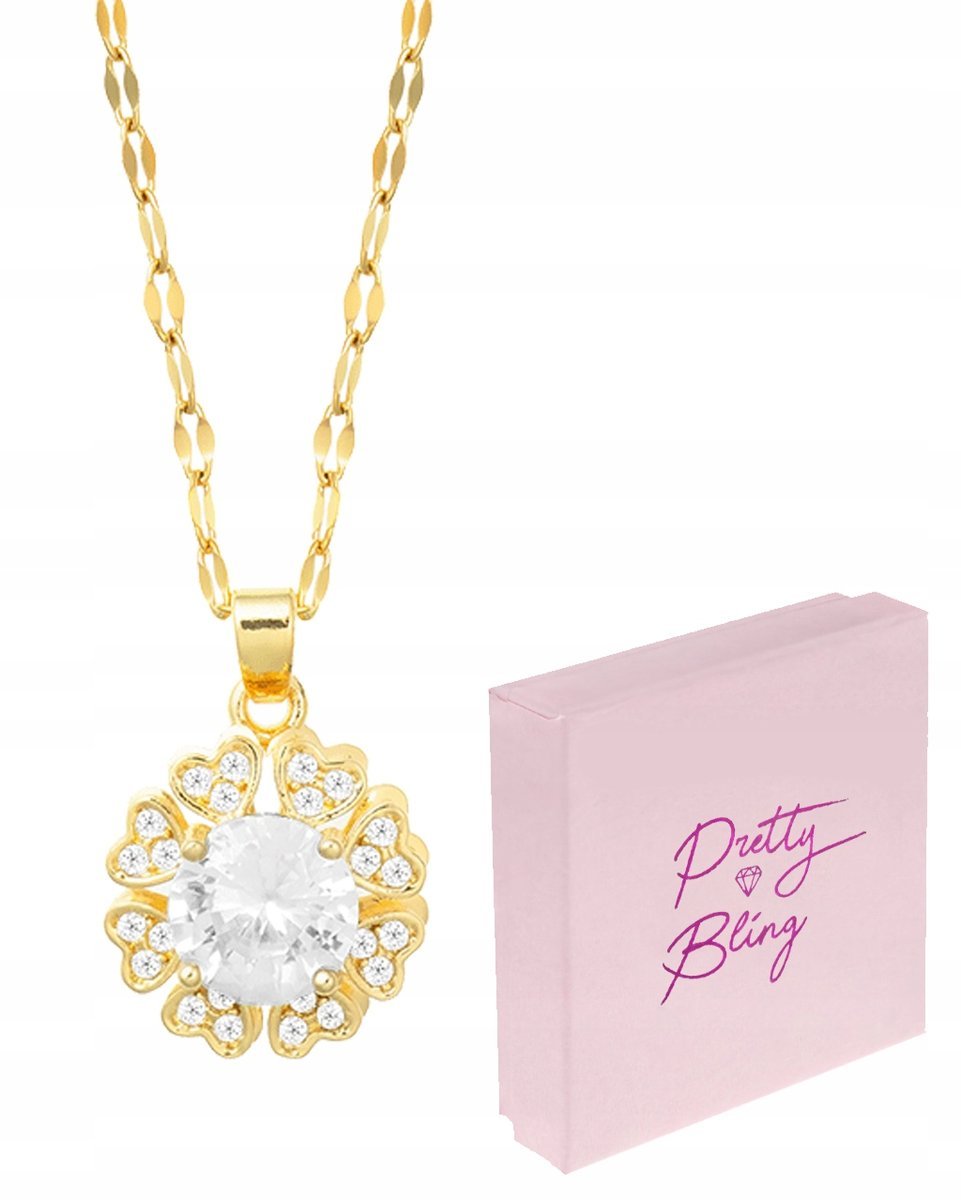 Naszyjnik damski obrotowy KWIATEK serca ANTYSTRESOWY cyrkonia stal 316L