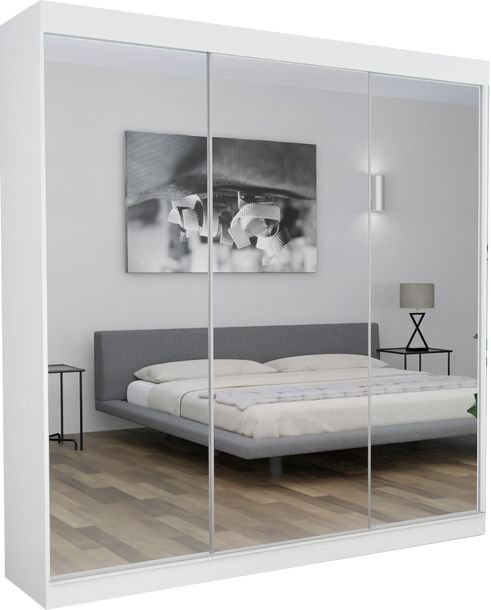 Szafa Przesuwna Garderoba - 3d Reno 180 Cm Biała Lustro Pełne