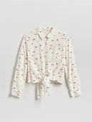 Bluzki dla dziewczynek - Reserved - Wiskozowa koszula w kwiaty - złamana biel - miniaturka - grafika 1