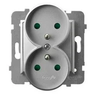 Gniazdka elektryczne - Gniazdo podwójne Ospel Aria GP-2URZP/m/18 z uziemieniem z przesłonami srebrne - miniaturka - grafika 1