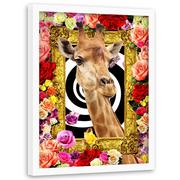 Plakaty - Obraz w ramie białej FEEBY, Żyrafa i kolorowe Kwiaty 60x90 - miniaturka - grafika 1