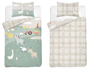 Pościel bambusowa dziecięca 90x120 farma i beżowa kratka Baby Bamboo - Pościel dla dzieci - miniaturka - grafika 1