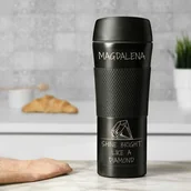 Kubki termiczne - Czarny kubek termiczny z powłoką antypoślizgową i grawerem - miniaturka - grafika 1