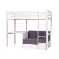 Łóżka dla dzieci i młodzieży - Kids łóżko piętrowe, sofa, stelaż, materac, tablica i regał biały/szary. - miniaturka - grafika 1