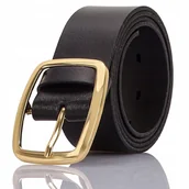 Paski - Pasek skórzany damski szeroki klamra klasyczna złota do spodni elegancki - miniaturka - grafika 1