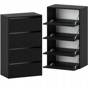 STIV Möbel Szafka na buty Stojak na buty z 4 uchylnymi klapami na ok. 12 par butów 60 x 100 x 36 cm Komoda na buty czarna matowa - Szafki na buty - miniaturka - grafika 1