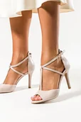 Sandały damskie - Beżowe sandały skórzane damskie szpilki z zakrytą piętą PRODUKT POLSKI Casu 2111 - miniaturka - grafika 1
