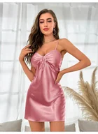 Piżamy damskie - Seksowna koszula damska z satynowego materiału - Różowy - miniaturka - grafika 1