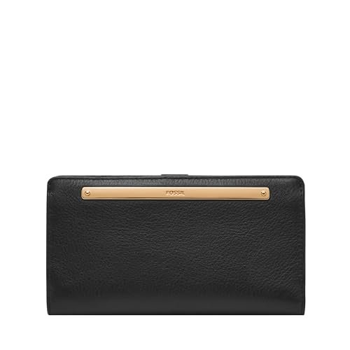 Fossil Damski portfel skórzany Liza Slim Bifold dla kobiet, Czarny W/złoty, One Size