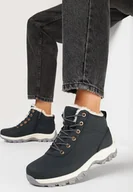 Botki damskie - Granatowo-Szare Ocieplane Traperki na Grubej Podeszwie Agoleka - miniaturka - grafika 1