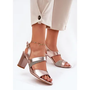 Sandały Damskie Na Słupku Sergio Leone SK866 Różowe Złoto złoty - Sandały damskie - miniaturka - grafika 1