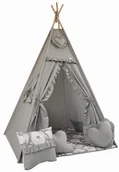 Namioty i tipi dla dzieci - Namiot Tipi z falbankami zestaw SZARY + PEONIA zawieszka ! - miniaturka - grafika 1