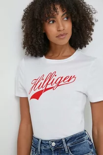 Koszulki sportowe damskie - Tommy Hilfiger t-shirt bawełniany damski kolor biały - grafika 1