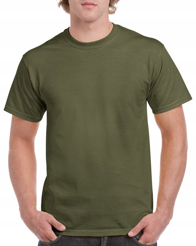 Koszulka Męska Zielona Wojskowa Gładka Bawełna Tshirt Podkoszulka Basic S