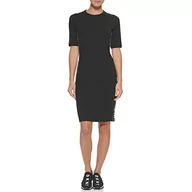 Koszulki i topy damskie - DKNY Damska koszulka sportowa z krótkim rękawem z logo Bodycon, czarny/biały, S - miniaturka - grafika 1