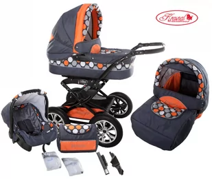 Wózek głęboki + spacerowy + fotelik 3w1 POLARIS grafit + kropy / KRASNAL - Wózki dziecięce - miniaturka - grafika 1