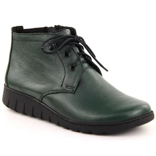 Botki skórzane damskie ocieplane na podwyższeniu zielone Helios 501 - Botki damskie - miniaturka - grafika 1