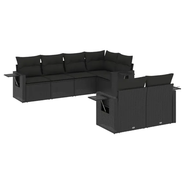 Modułowy zestaw mebli ogrodowych z poduszkami, czarny, rattan PE, 62x62x69