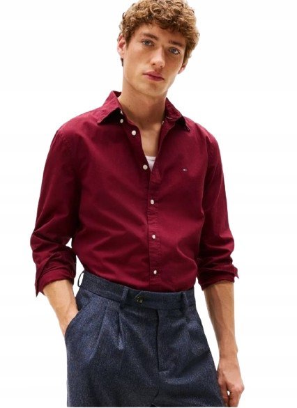 TOMMY HILFIGER BORDOWA KOSZULA CASUAL BAWEŁNIANA Z LOGO M KWA