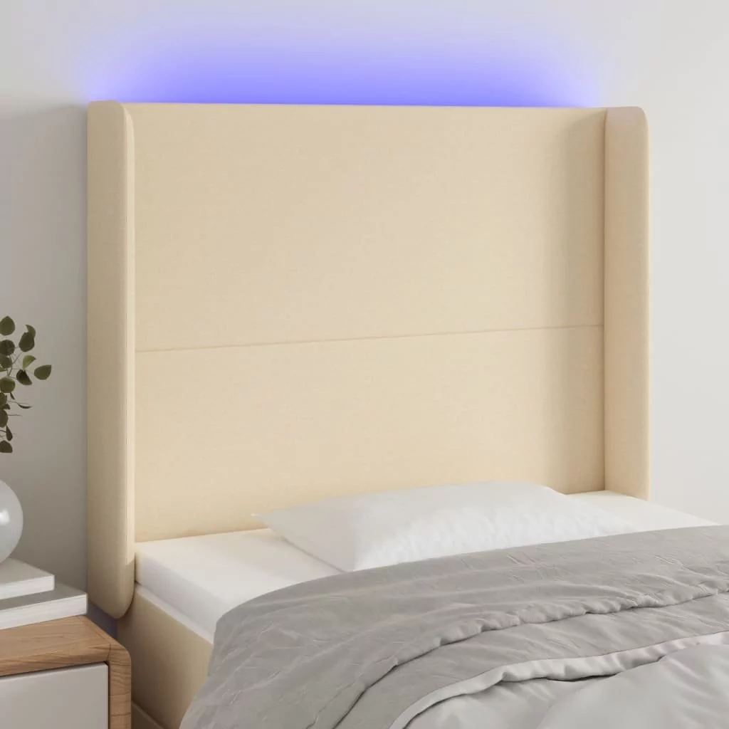 Lumarko Zagłówek do łóżka z LED, kremowy, 83x16x118/128 cm, tkanina