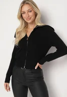 Swetry damskie - Czarny Kardigan Dzianiny z Wełną z Golfem Zapinany na Suwak Zinellia - miniaturka - grafika 1